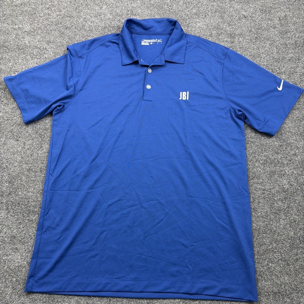 Nike Golf Mens Dri Fit Medium Blue Polo Shirt Short Sleeve JBI Logo